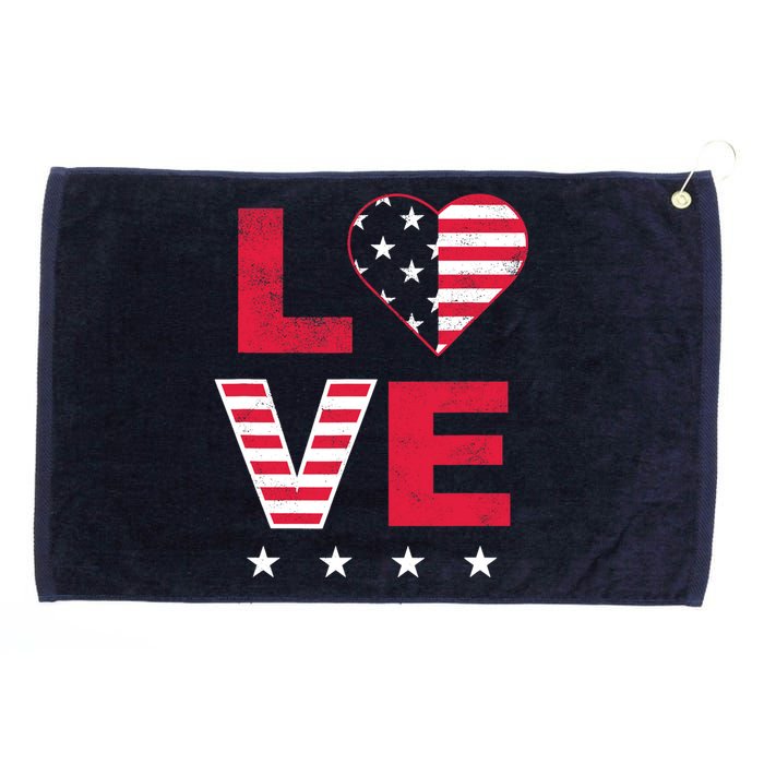 American Flag Heart Red White Blue Cute 4th of July Top Grommeted Golf Towel