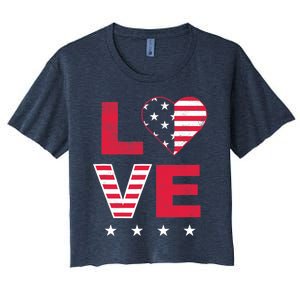 American Flag Heart Red White Blue Cute 4th of July Top Women's Crop Top Tee