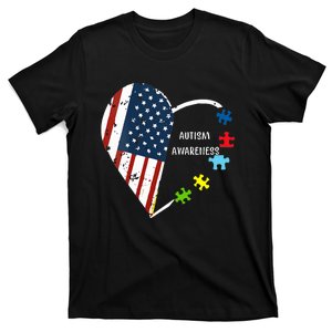 American Flag Heart Autism Awareness T-Shirt