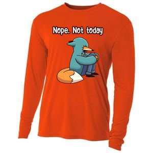 A Funny Hiding Fox Nope Not Today Gift Cooling Performance Long Sleeve Crew