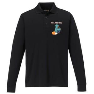 A Funny Hiding Fox Nope Not Today Gift Performance Long Sleeve Polo