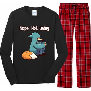 A Funny Hiding Fox Nope Not Today Gift Long Sleeve Pajama Set