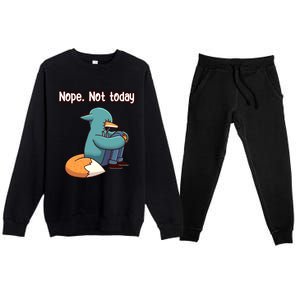 A Funny Hiding Fox Nope Not Today Gift Premium Crewneck Sweatsuit Set