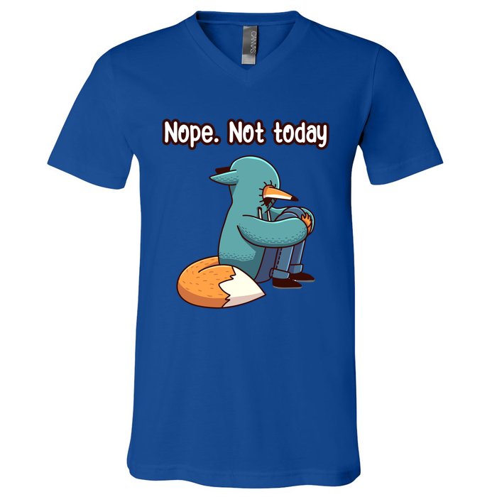 A Funny Hiding Fox Nope Not Today Gift V-Neck T-Shirt