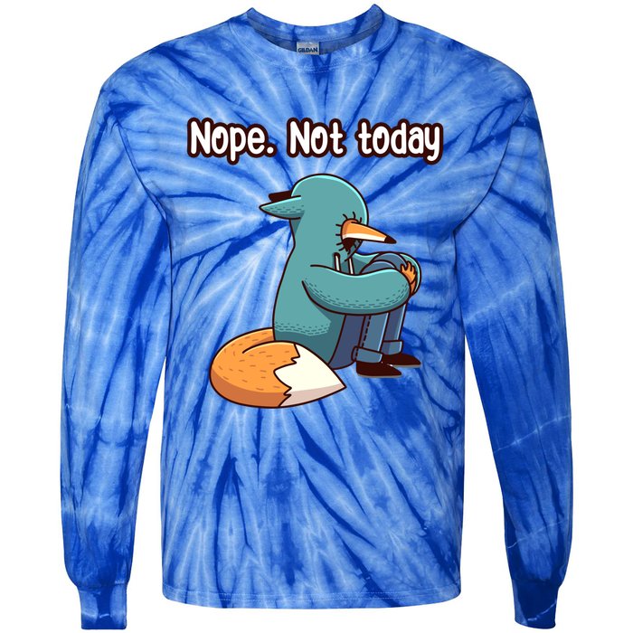 A Funny Hiding Fox Nope Not Today Gift Tie-Dye Long Sleeve Shirt