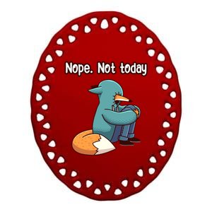 A Funny Hiding Fox Nope Not Today Gift Ceramic Oval Ornament