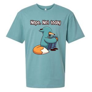 A Funny Hiding Fox Nope Not Today Gift Sueded Cloud Jersey T-Shirt