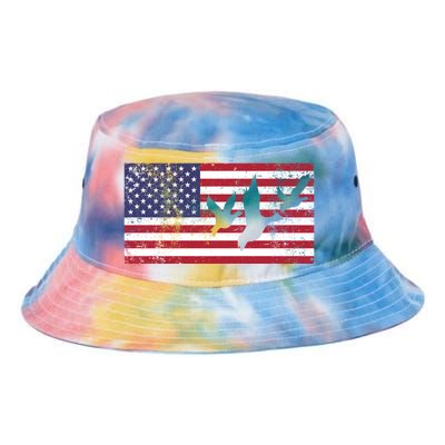 American Flag Hunting Geese Duck Gift 4th Of July Cool Gift Tie Dye Newport Bucket Hat