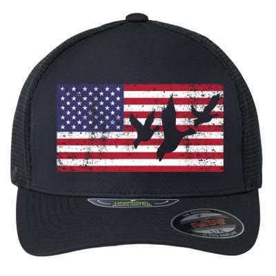 American Flag Hunting Geese Duck Gift 4th Of July Cool Gift Flexfit Unipanel Trucker Cap