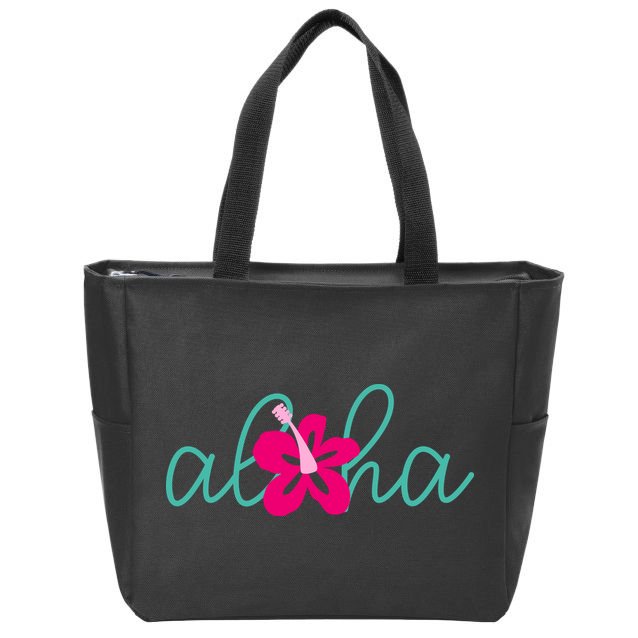Aloha Floral Hawaii Tropical Zip Tote Bag