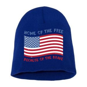 American Flag Home Of The Free Because Of The Brave Gift Short Acrylic Beanie