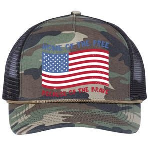 American Flag Home Of The Free Because Of The Brave Gift Retro Rope Trucker Hat Cap