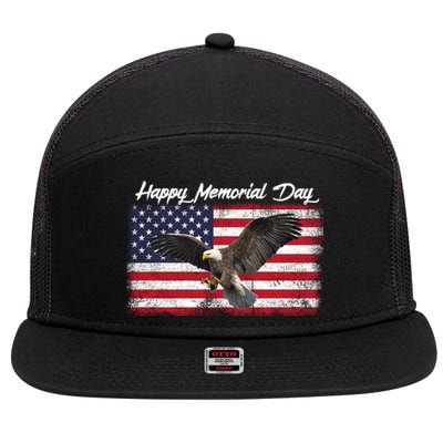 American Flags Happy Memorial Day Gift 7 Panel Mesh Trucker Snapback Hat