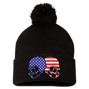 American Football Helmet 4th Of July Patriotic American Flag Pom Pom 12in Knit Beanie