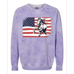 American Flag Horse 4th Of July Patrioticic Meaningful Gift Colorblast Crewneck Sweatshirt