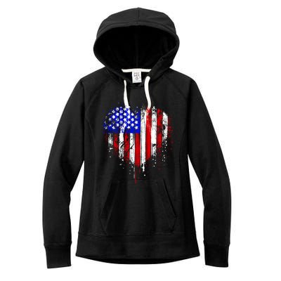 American Flag Heart 4th Of July Usa Flag Mom Mama Gift Women's Fleece Hoodie