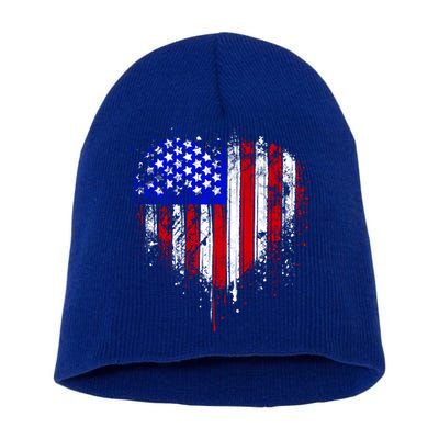 American Flag Heart 4th Of July Usa Flag Mom Mama Gift Short Acrylic Beanie