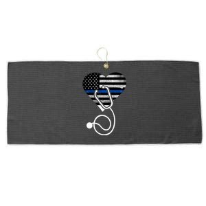 American Flag Heart With Police Thin Blue Line Nurse Rn Lvn Large Microfiber Waffle Golf Towel