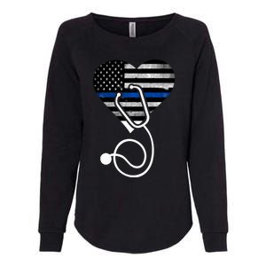 American Flag Heart With Police Thin Blue Line Nurse Rn Lvn Womens California Wash Sweatshirt