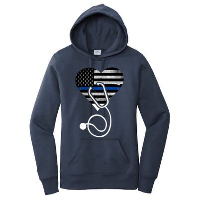 American Flag Heart With Police Thin Blue Line Nurse Rn Lvn Women's Pullover Hoodie