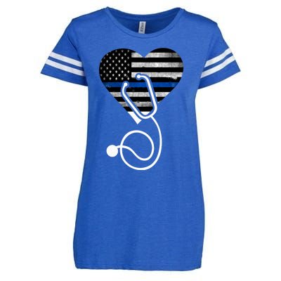 American Flag Heart With Police Thin Blue Line Nurse Rn Lvn Enza Ladies Jersey Football T-Shirt