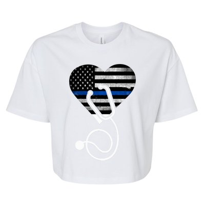 American Flag Heart With Police Thin Blue Line Nurse Rn Lvn Bella+Canvas Jersey Crop Tee