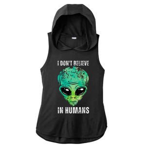 Alien Face Halloween Costume Green Turquoise Ladies PosiCharge Tri-Blend Wicking Draft Hoodie Tank