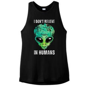 Alien Face Halloween Costume Green Turquoise Ladies PosiCharge Tri-Blend Wicking Tank