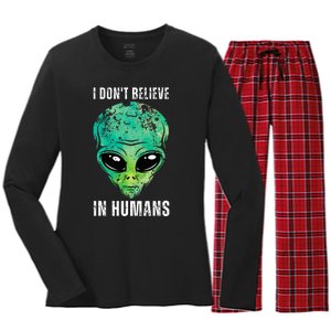 Alien Face Halloween Costume Green Turquoise Women's Long Sleeve Flannel Pajama Set 