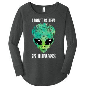 Alien Face Halloween Costume Green Turquoise Women's Perfect Tri Tunic Long Sleeve Shirt