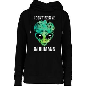 Alien Face Halloween Costume Green Turquoise Womens Funnel Neck Pullover Hood