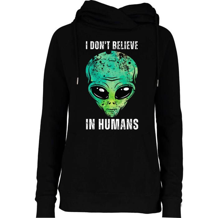 Alien Face Halloween Costume Green Turquoise Womens Funnel Neck Pullover Hood