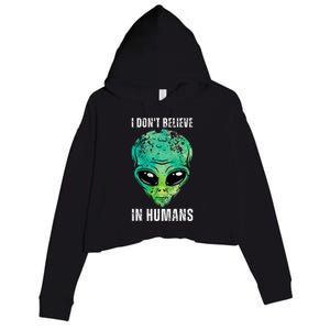 Alien Face Halloween Costume Green Turquoise Crop Fleece Hoodie