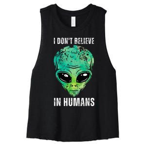 Alien Face Halloween Costume Green Turquoise Women's Racerback Cropped Tank