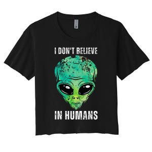 Alien Face Halloween Costume Green Turquoise Women's Crop Top Tee