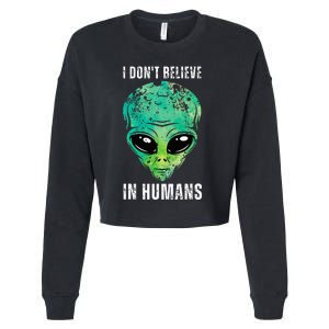 Alien Face Halloween Costume Green Turquoise Cropped Pullover Crew