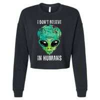 Alien Face Halloween Costume Green Turquoise Cropped Pullover Crew