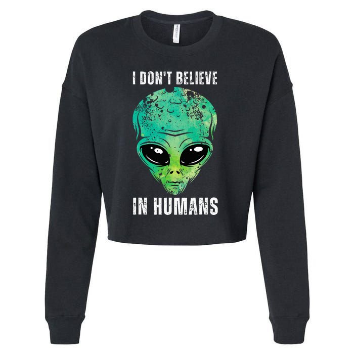 Alien Face Halloween Costume Green Turquoise Cropped Pullover Crew