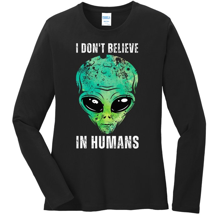 Alien Face Halloween Costume Green Turquoise Ladies Long Sleeve Shirt