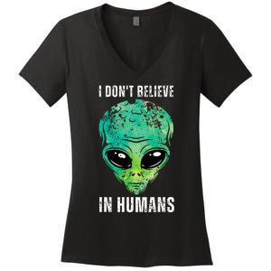 Alien Face Halloween Costume Green Turquoise Women's V-Neck T-Shirt