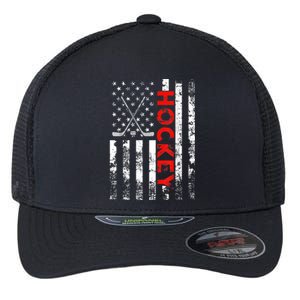 American Flag Hockey USA Patriotic Gift Flexfit Unipanel Trucker Cap