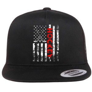 American Flag Hockey USA Patriotic Gift Flat Bill Trucker Hat