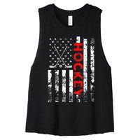 American Flag Hockey USA Patriotic Gift Women's Racerback Cropped Tank