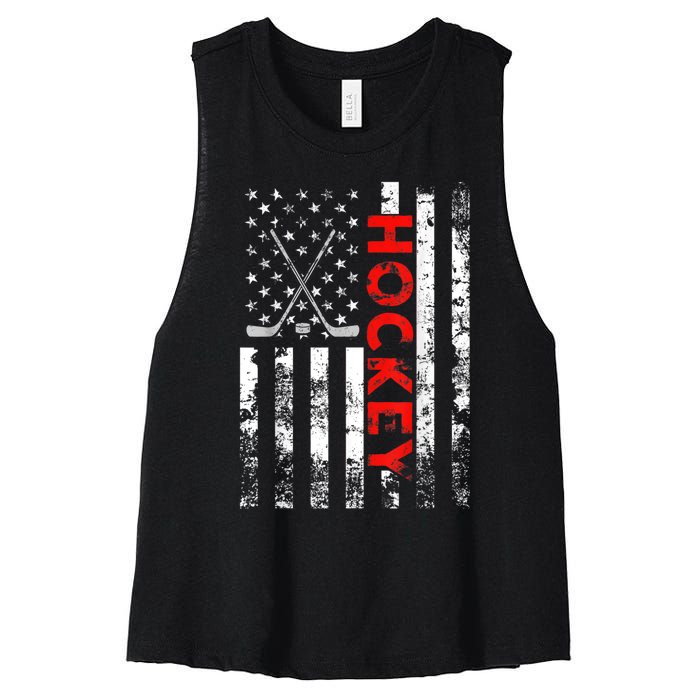 American Flag Hockey USA Patriotic Gift Women's Racerback Cropped Tank