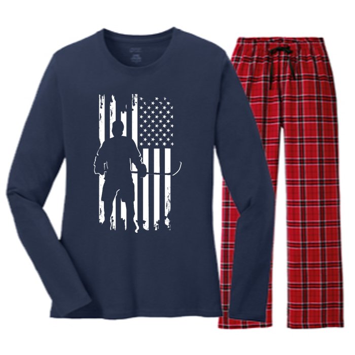 American Flag Hockey - Hockey Women's Long Sleeve Flannel Pajama Set 