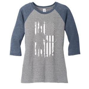 American Flag Hockey - Hockey Women's Tri-Blend 3/4-Sleeve Raglan Shirt