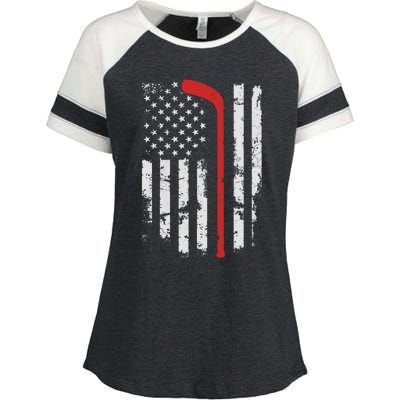 American Flag Hockey USA Patriotic Hockey Player Boy Enza Ladies Jersey Colorblock Tee