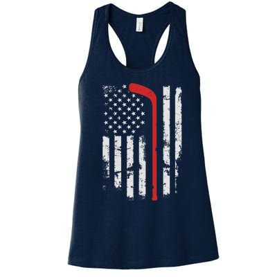 American Flag Hockey USA Patriotic Hockey Player Boy Women's Racerback Tank