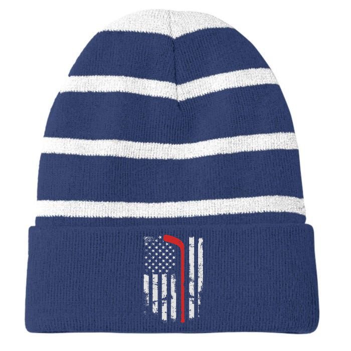 American Flag Hockey USA Patriotic Hockey Player Boy Striped Beanie with Solid Band