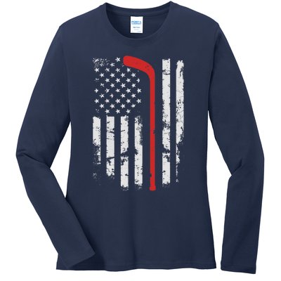 American Flag Hockey USA Patriotic Hockey Player Boy Ladies Long Sleeve Shirt